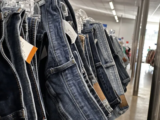 Rack of jeans in different sizes