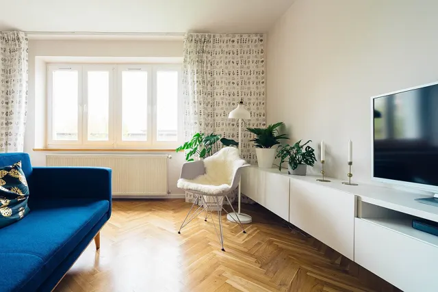 Living room with a TV on a low cabinet